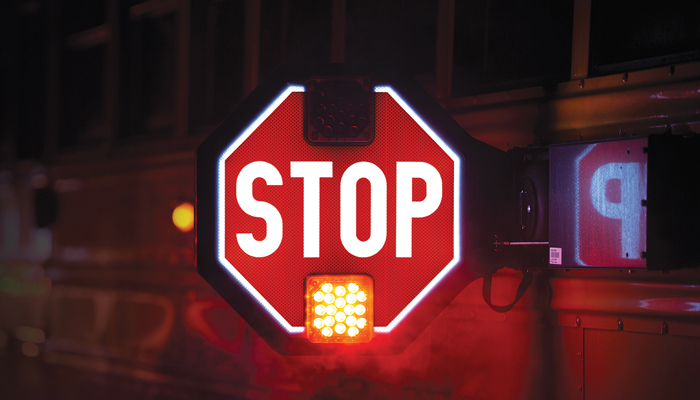 Product photo of the Fully Illuminated Stop Arm in the dark